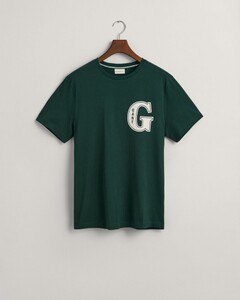 Gant G Badge Graphic Patern Round Neck T-Shirt Tartan Green
