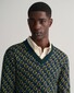 Gant G Pattern Merino Jacquard V-Neck Pullover Tartan Green