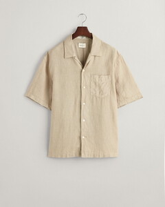 Gant Garment Dyed Linnen Short Sleeve Overhemd Concrete Beige