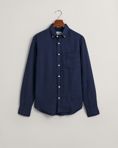 Gant Garment Dyed Solid Color Linen Button Down Shirt Marine