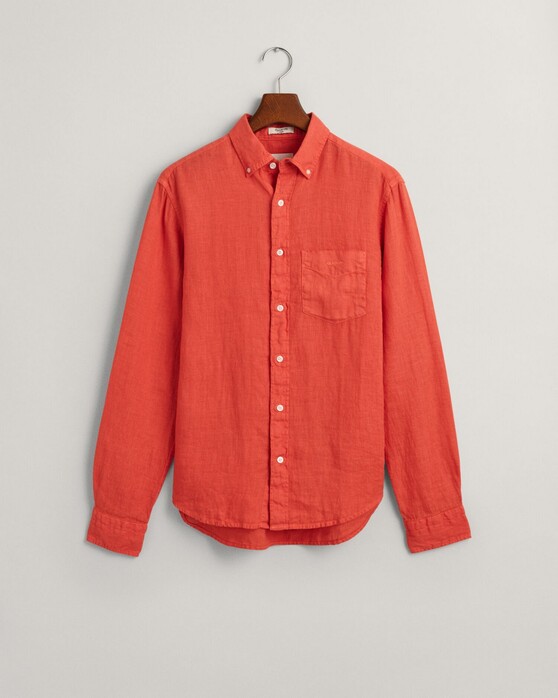 Gant Garment Dyed Solid Color Linnen Button Down Overhemd Burnt Orange