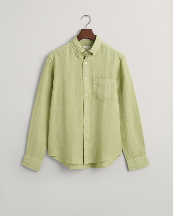 Gant Garment Dyed Solid Color Linnen Button Down Overhemd Milky Matcha