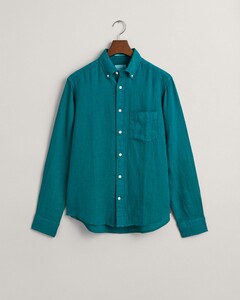 Gant Garment Dyed Solid Color Linnen Button Down Overhemd Ocean Turquoise