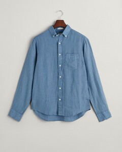 Gant Garment Dyed Solid Color Linnen Button Down Overhemd Salty Sea