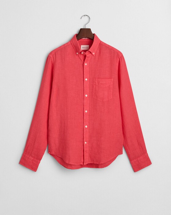Gant Garment Dyed Solid Color Linnen Button Down Overhemd Watermeloen Rood
