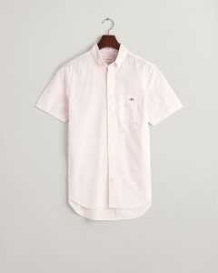 Gant Gingham Check Poplin Short Sleeve Button Down Shirt Soft Pink
