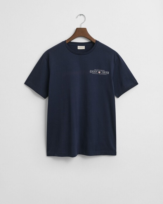 Gant Graphic Crew Neck T-Shirt Avond Blauw