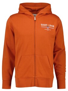 Gant Graphic Full Zip Hoodie Vest Deep Orange