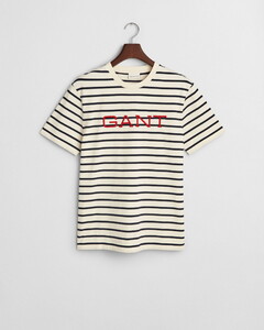 Gant Graphic Striped Logo Crew Neck T-Shirt Cream
