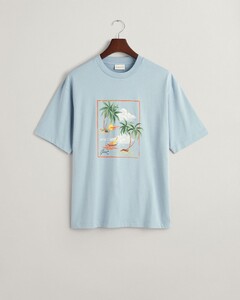 Gant Hawaii Graphic Pattern Crew Neck T-Shirt Dove Blue