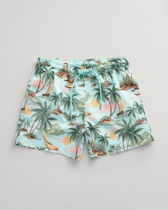 Gant Hawaiian Pattern Swim Shorts Turquoise Mist