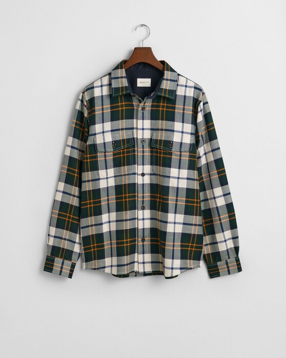 Gant Herringbone Check Cotton Pointed Collar Overshirt Tartan Green