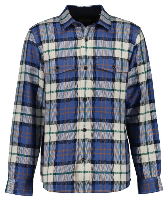 Gant Herringbone Check Cotton Pointed Collar Overshirt Vintage Blue