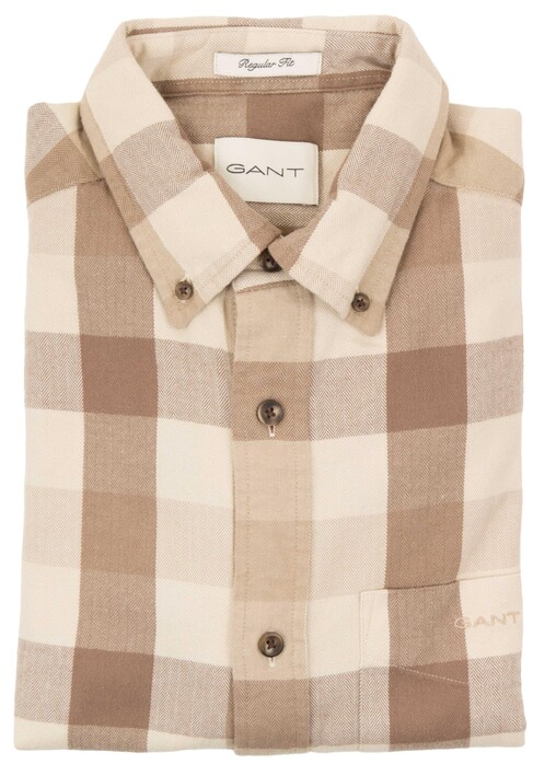Gant Herringbone Flannel Check Overhemd Cold Beige