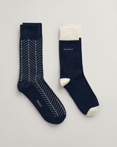 Gant Herringbone Patterned And Solid 2Pack Socks Evening Blue