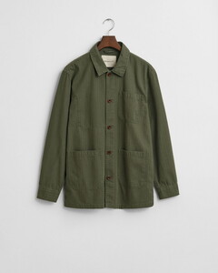 Gant Herringbone Workwear Cotton Overshirt Juniper Green