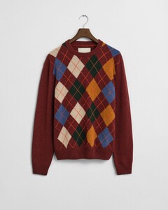 Gant Italian Wool Blend Argyle Crew Neck Trui Winter Wine