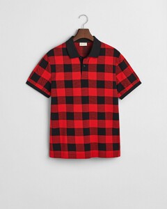 Gant Jacquard Check Short Sleeve Polo Bright Red