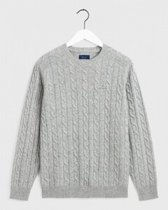 Gant Lambswool Cable Crew Trui Grijs Melange