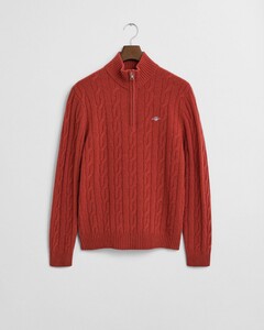 Gant Lambswool Cable Half Zip Pullover Modern Rust