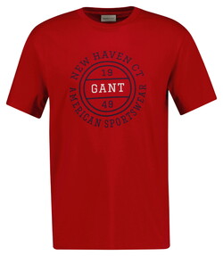 Gant Large New Haven Graphic Short Sleeve Crew Neck Cotton T-Shirt Ruby Red