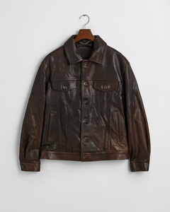 Gant Leather Trucker Jacket Deep Brown