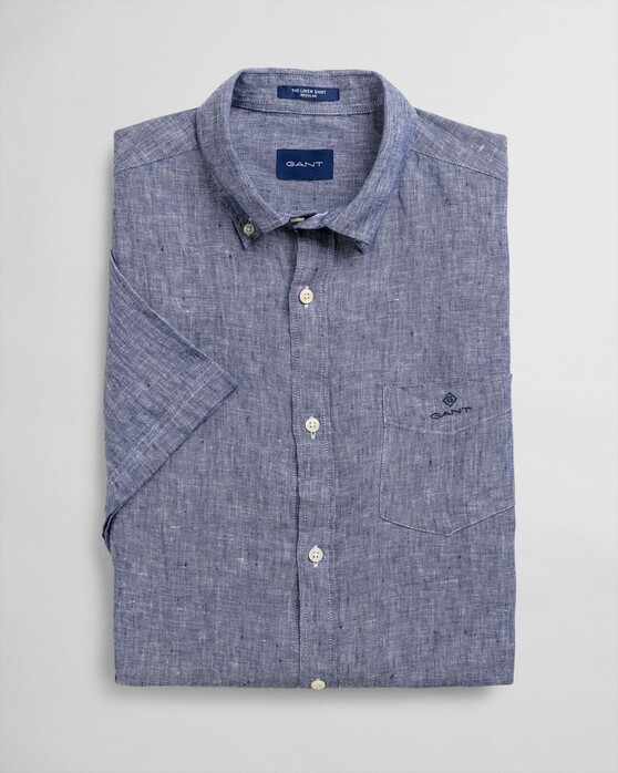 Gant Linen Button Down Short Sleeve Shirt Persian Blue