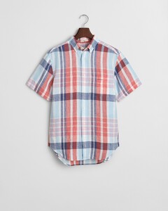 Gant Linen Madras Short Sleeve Overhemd Brick Red
