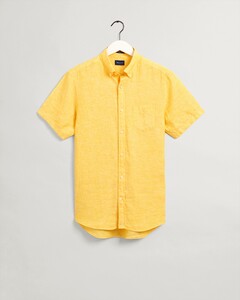 Gant Linnen Button Down Short Sleeve Overhemd Sunlight Yellow