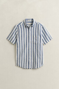 Gant Linnen Katoen Striped Short Sleeve Overhemd Vintage Blue