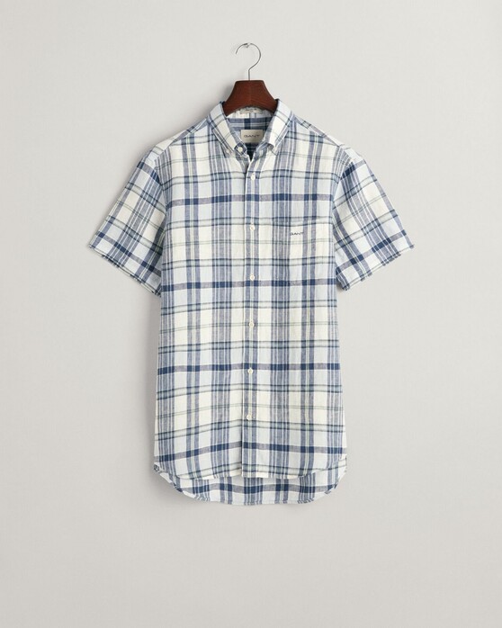 Gant Linnen Madras Check Button Down Short Sleeve Overhemd Eggshell