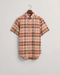 Gant Linnen Madras Check Short Sleeve Button Down Overhemd Apricot Orange
