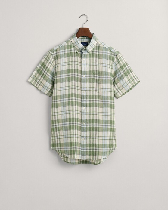 Gant Linnen Madras Check Short Sleeve Button Down Overhemd Kalamata Green