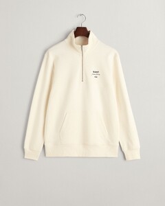 Gant Logo Script Cotton Jersey Half Zip Sweat Pullover Crème