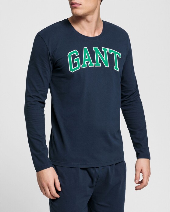 Gant Long Sleeve Crew Neck Printed Logo T-Shirt Marine