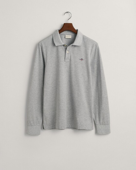 Gant Long Sleeve Piqué Uni Fine Shield Embroidery Polo Grijs Melange