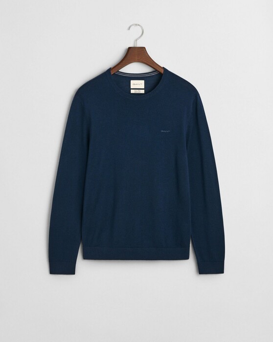 Gant Merino Extrafine Crew Neck Tone-on-Tone Brand Embroidery Pullover Marine