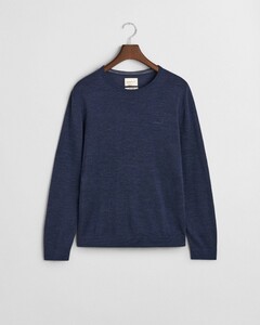 Gant Merino Extrafine Crew Neck Tone-on-Tone Brand Embroidery Trui Marine Melange