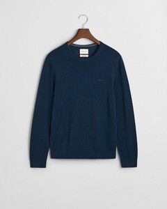 Gant Merino Extrafine Crew Neck Tone-on-Tone Brand Embroidery Trui Marine