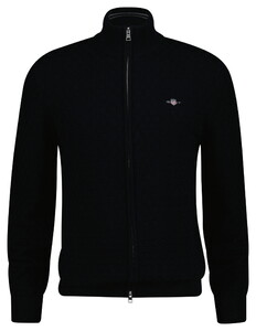 Gant Micro Texture Organic Cotton Knit Two-Way Zip Cardigan Black