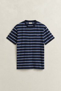 Gant Multistripe Organic Cotton Crew Neck T-Shirt Evening Blue
