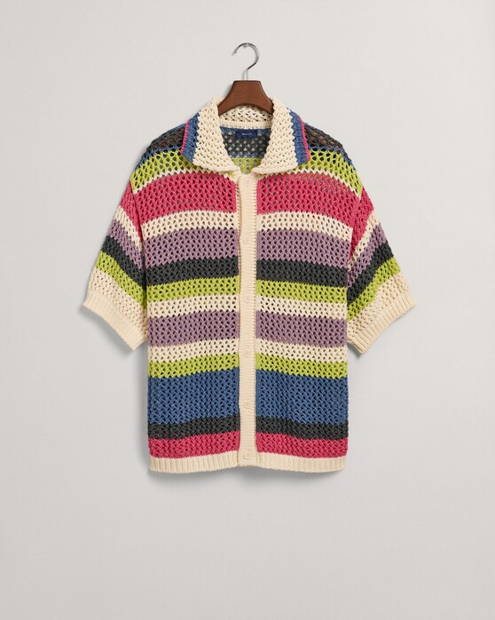 Gant Open Texture Polosweater Cardigan Crème