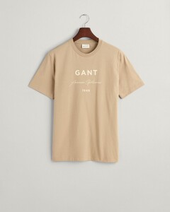 Gant Organic Cotton Logo Pattern 1949 American Sportswear T-Shirt Dried Khaki
