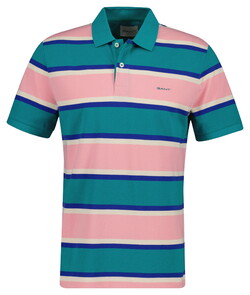 Gant Organic Cotton Multistripe Short Sleeve Poloshirt Aqua Blue