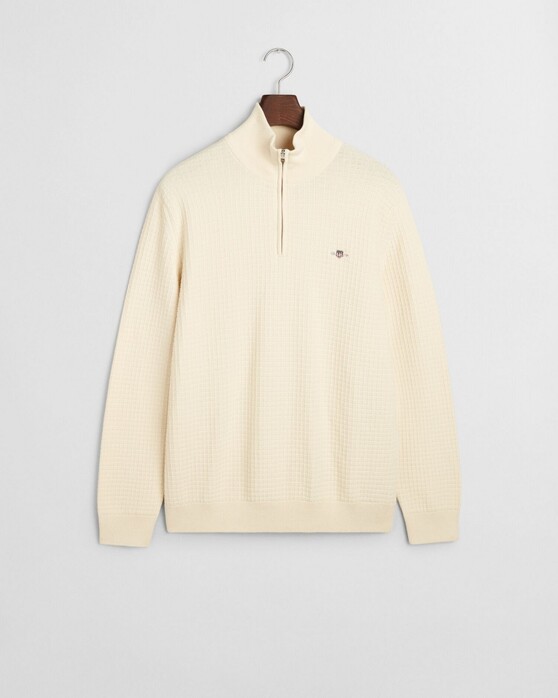 Gant Organic Cotton Textured Half Zip Pullover Cream