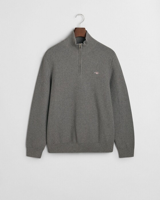 Gant Organic Cotton Textured Half Zip Pullover Dark Grey Melange