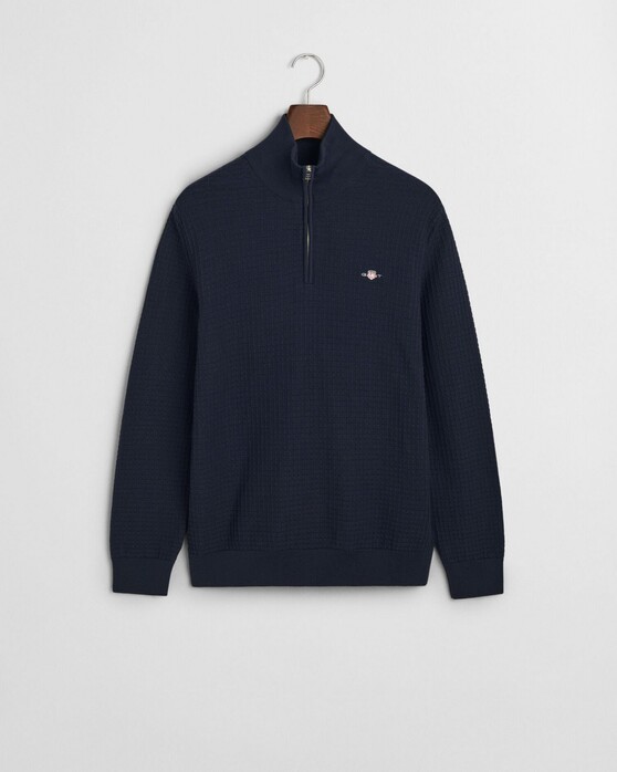 Gant Organic Cotton Textured Half Zip Pullover Evening Blue