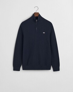 Gant Organic Cotton Textured Half Zip Trui Avond Blauw