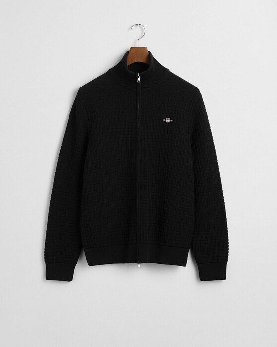 Gant Organic Cotton Textured Zip Cardigan Black