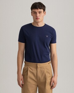 Gant Original Slim Uni Color Subtle Logo T-Shirt Avond Blauw